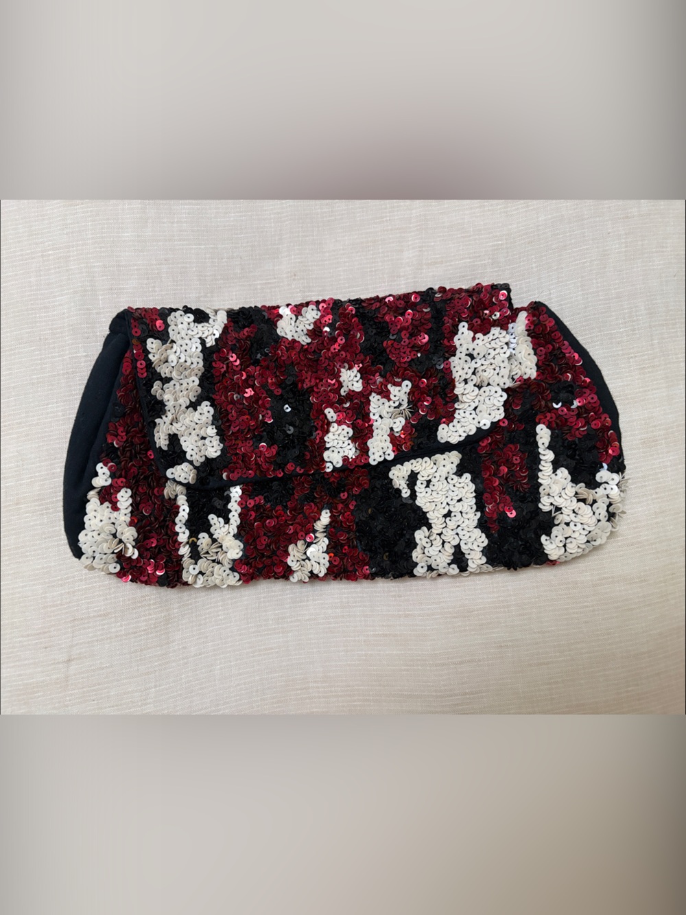 Sequin Embellished Red Black White Roberta Freymann Clutch